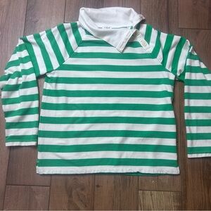 J Crew  Women’s Wide Striped Top Green Funnel Neck Lightweight Sweatshirt Size S